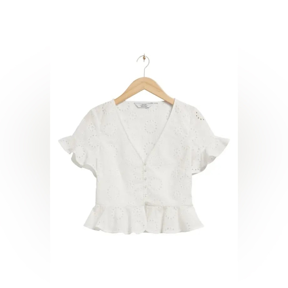 & Other Stories Broderie Anglaise Cotton Peplum Blouse